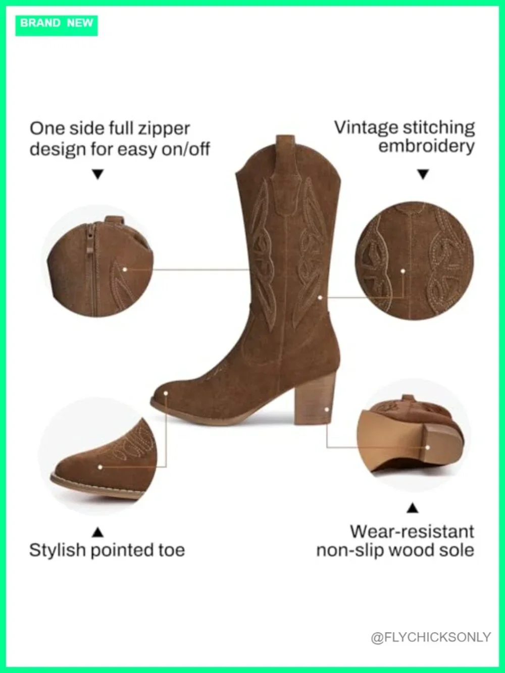 Mid Calf Cowboy Boots for Women Western Embroidered Pointed Toe Booties